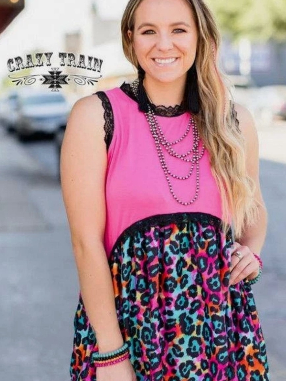 Crazy Train Tank with Multicolor Leopard Panel